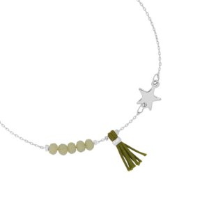 armbandje tassel mix groen zilverkleurig