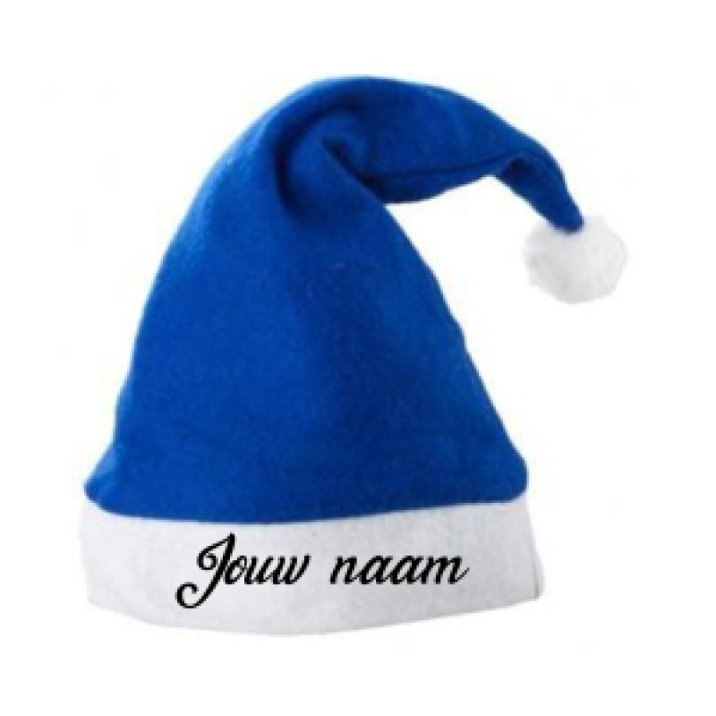 Blauwe kerstmuts met naam