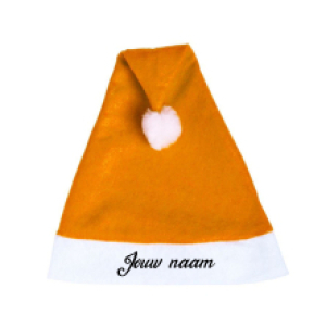 neon oranje kerstmuts met naam