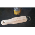 Houten opener met tekst