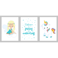 Digitale posterset met eenhoorn en elfje