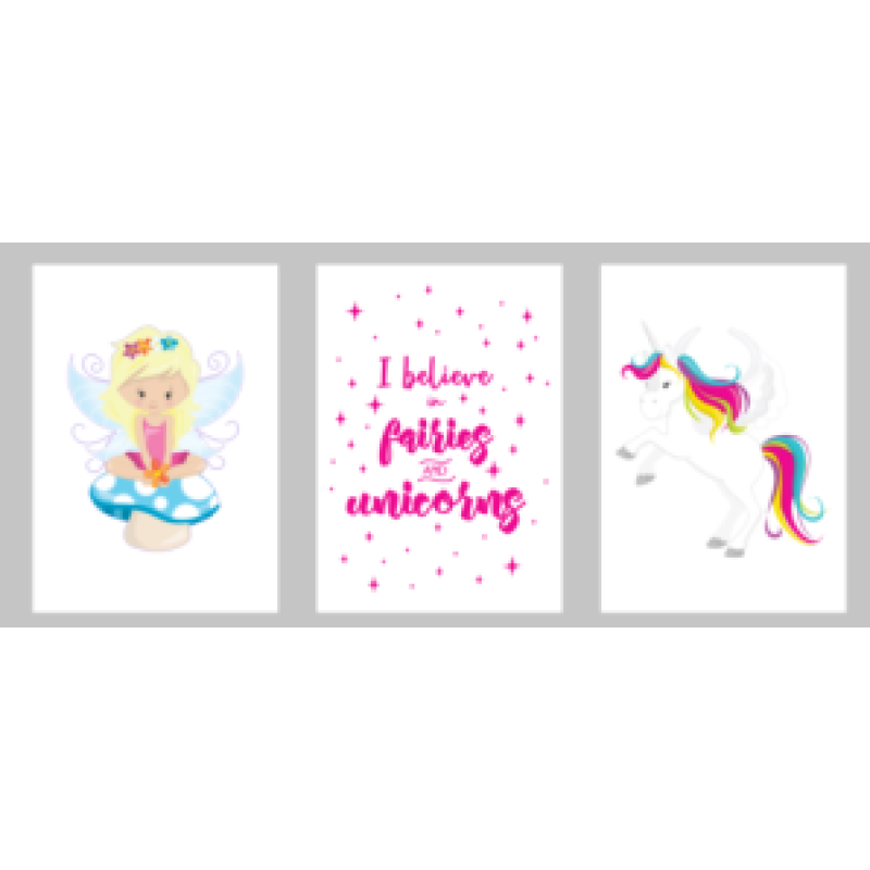 Digitale posterset met eenhoorn en elfje