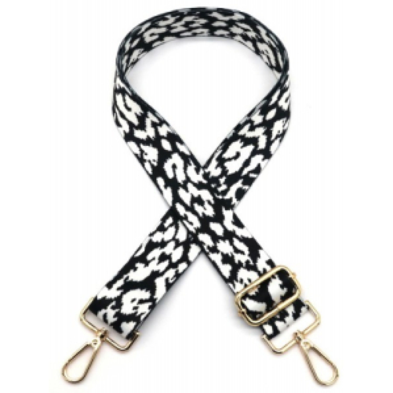 Tassenband zwart wit panterprintje